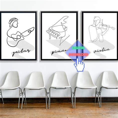 Minimal Musical Art Print, Line Art Set, Violin - Piano - Quitar Design ...