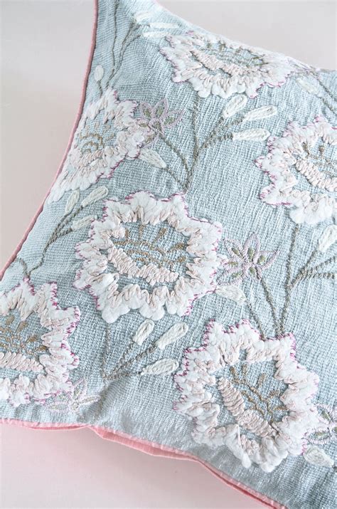 Alice Hand Embroidered Cushion Cover- Sky Blue#N#– The Wishing Chair