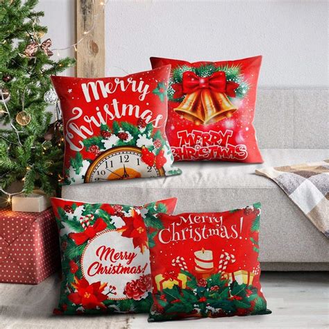Buy AEROHAVEN Merry Christmas Decorative Polyester Throw Pillow/Cushion ...