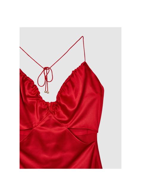 Faux satin cut-out long dress red | Calliope