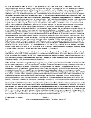 Fillable Online ACCIDENT WAIVER AND RELEASE OF LIABILITY 2016 ...