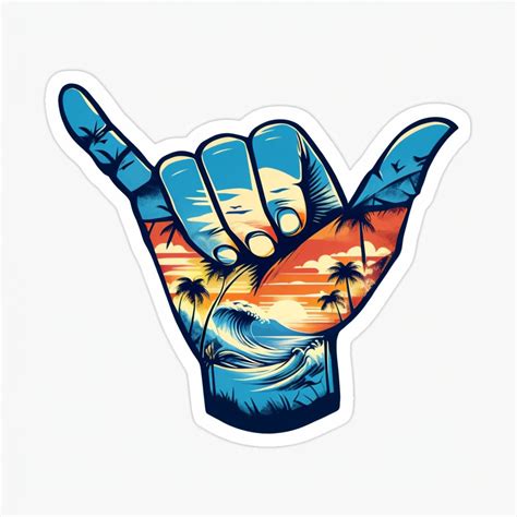 Shaka Hand Gesture Sticker with Tropical Aesthetic - Playground