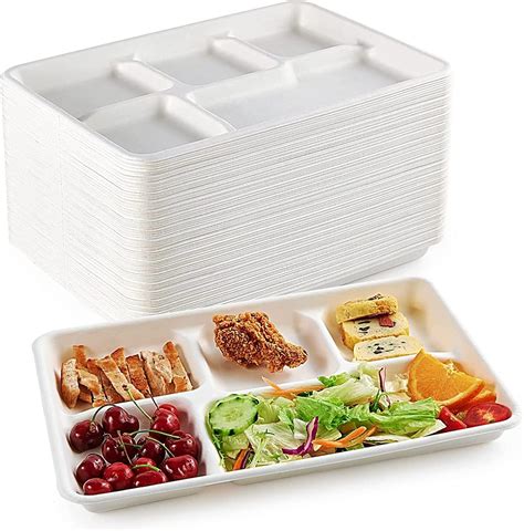 [500 Pack] 5 Compartment Trays, 100% Compostable Paper Plate tray ...