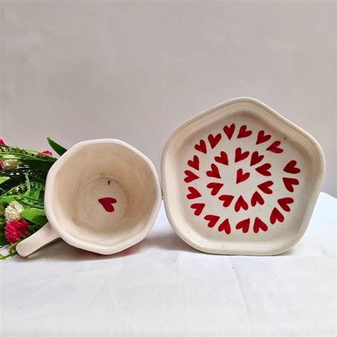 DIVYAKALAA Handpainted Ceramic Tea Cup & Saucer Set | 300 mL, Microwave ...