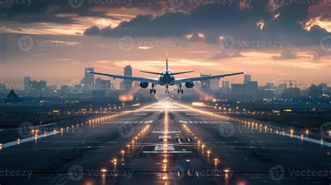 An airplane taking off from an airport runway 51266157 Stock Photo at ...
