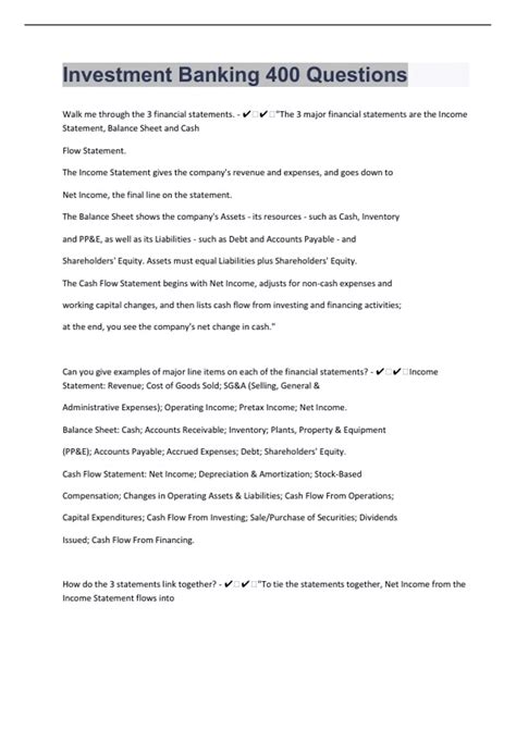 Investment Banking 400|200 Practice Questions With CORRECT Answers |70 ...