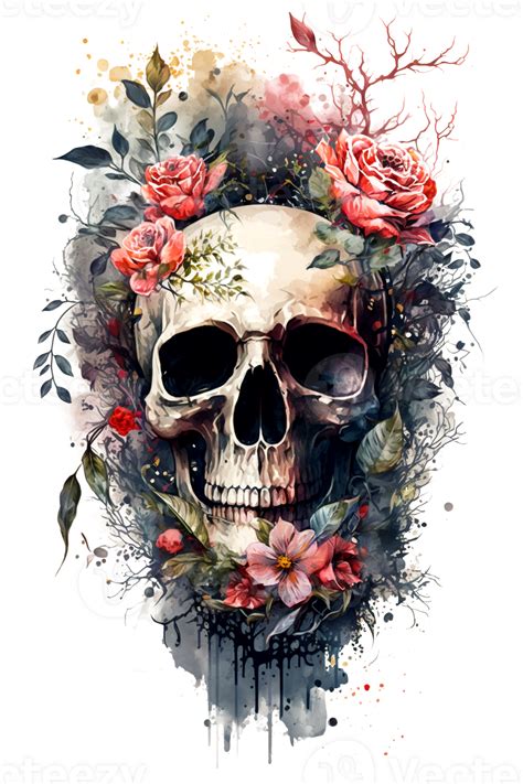 Watercolor Floral Skulls Clipart PNG Sublimation, Transparent Skulls ...