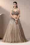 Buy Gold Net, Silk Pearls, Sequins, Beads Plunge Embroidered Lehenga ...