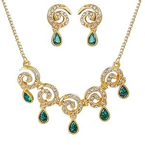 Estele Gold Plated Circular Infinity Designer Necklace Set with Green ...