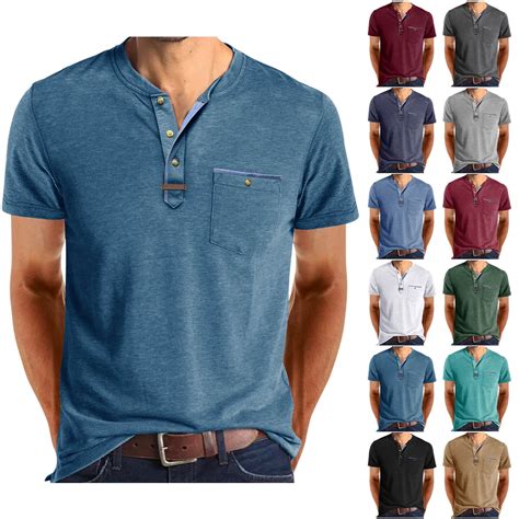 DDAPJ pyju Henley Shirt for Men Short Sleeve 3 Button T-shirts ...
