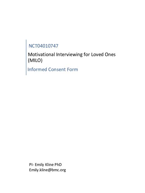 Fillable Online Motivational Interviewing for Loved Ones (MILO ...