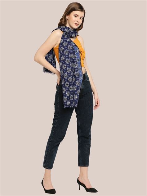Blue & White Indigo Printed Cotton Stole – Dupatta Bazaar