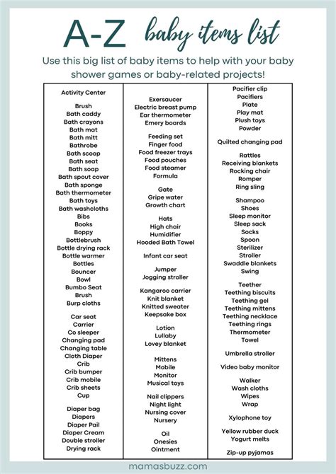 A-Z Baby Items (Baby Shower Game Guide & Printables)