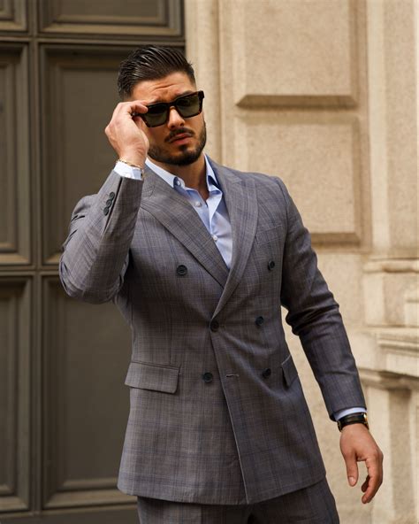 Plaid Grey Double-Breasted Suit | Hockerty