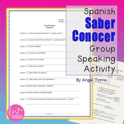 Spanish Saber conocer Group Speaking Activity Saber vs conocer