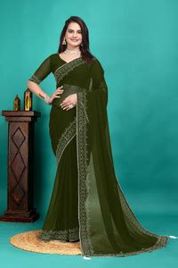 Buy SHELDROM MART Embellished Bollywood Georgette Light Green Sarees ...