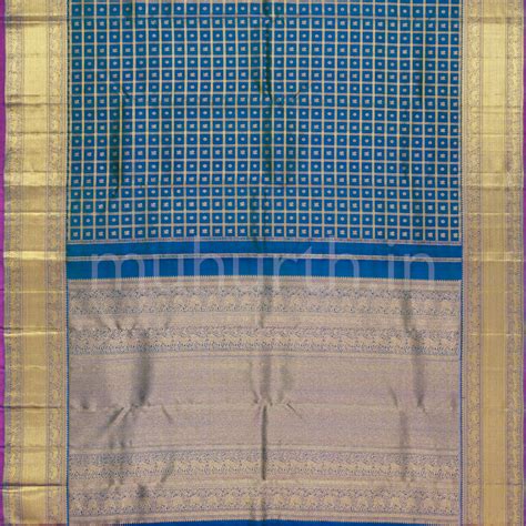 Peacock Blue Muthu-Kattam Pure Zari Kanjivaram Silk Saree – Muhurth