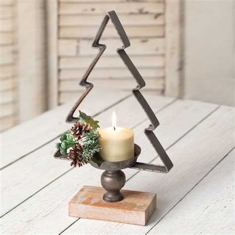 Rustic Farmhouse Christmas Tree Candle Holder - Tabletop Centerpiece
