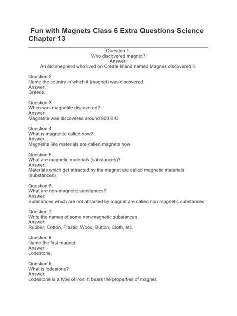 Class 6 Science Fun with Magnet Question and Answer 的图像结果