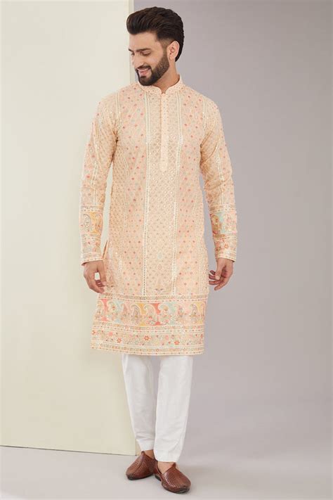 Peach Multi-embroidered Kurta