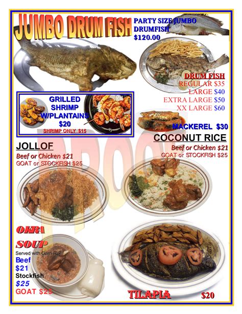 Food Menu – Marie African Flavors Restaurant