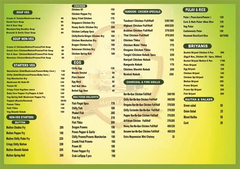 Menu at Maris's Restaurant, Chennai