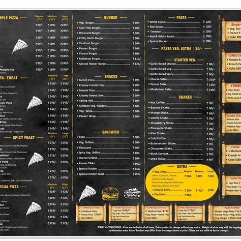 Menu at Pizza Hacker, Tohana