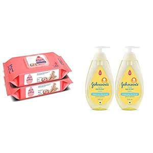 Johnson's Baby Wipes, Pack of 2 (160 Wet Wipes) & Johnson's Baby Top to ...