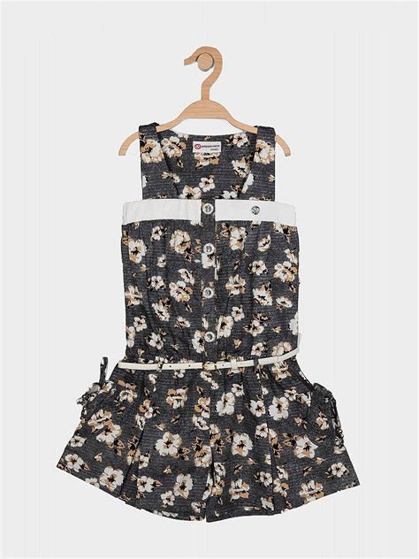 Buy Girls Grey Printed Jumpsuit With Belt | Peppermint