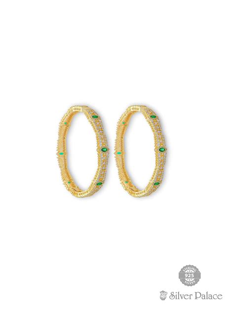 925 Silver Gold Polished Cubic Zirconia Stones Bangle For Your Love ...