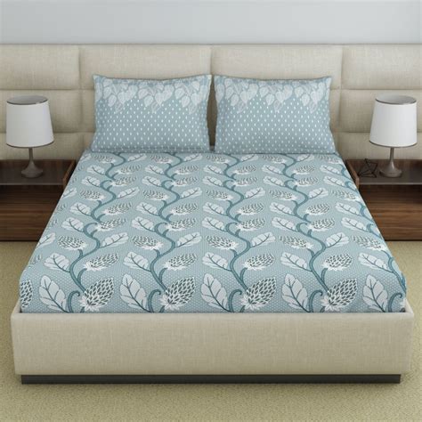 Buy Welspun Amaya Cotton Rich Bedsheet-Niagara Mist (Queen) Online