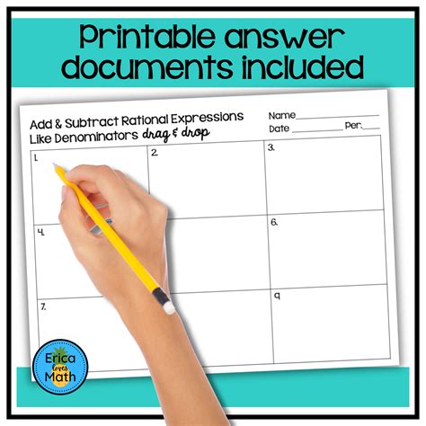 Adding & Subtracting Rational Expressions Digital Drag & Drop ...