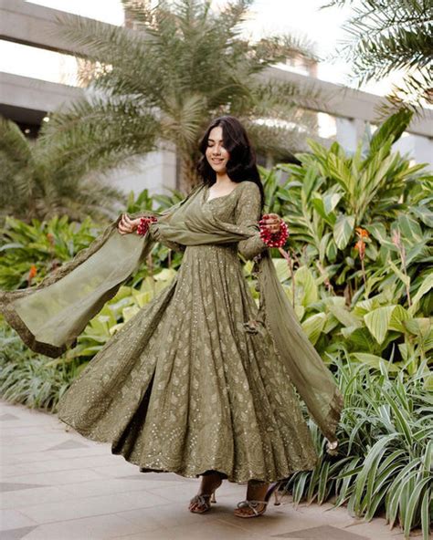 Mehndi Green Color Thread Sequence Work Gown – subhvastra