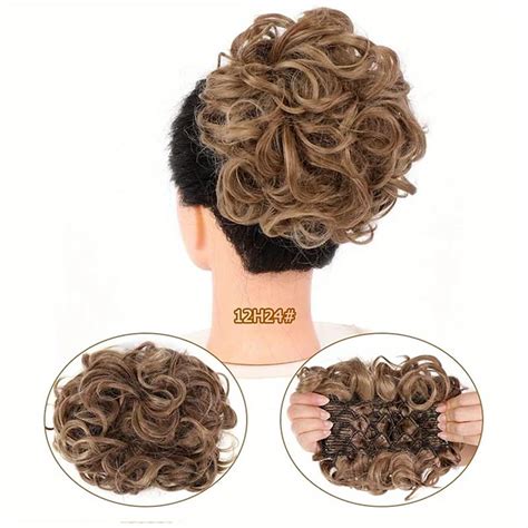 Synthetic Messy Curly Chignon With Rubber Band Hair Bun Two Plastic ...