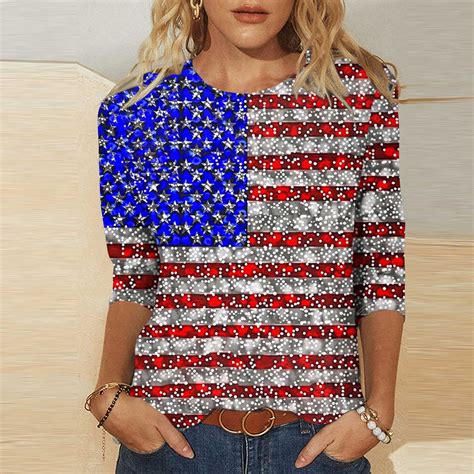 American Flag Women Shirt Women Red White and Blue Shirt 4th of July T ...