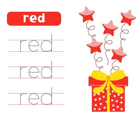 Trace and write word red. Learning colors with gift box and balloons ...