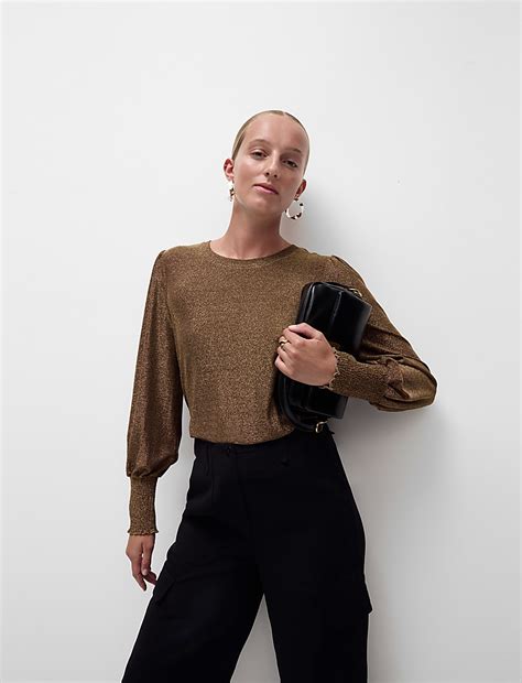 Buy Jersey Sparkly Round Neck Blouse at Marks & Spencer