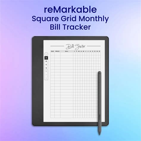 reMarkable 2 Square Grid Monthly Bill Tracker Planner Template ...