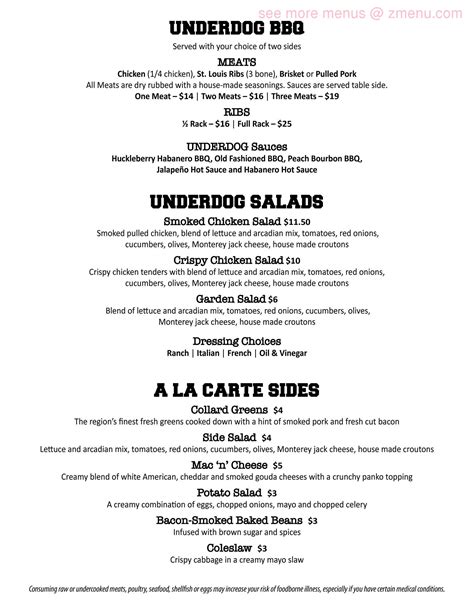 Online Menu of Underdog BBQ Restaurant, Erie, Pennsylvania, 16505 - Zmenu