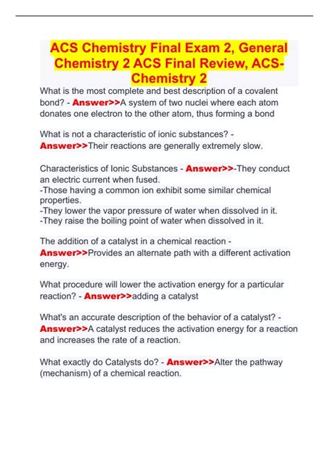 ACS Chemistry Final Exam 2, General Chemistry 2 ACS Final Review, ACS ...