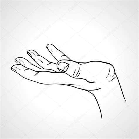 Side view of a line art hand with palm up isolated on a white ...