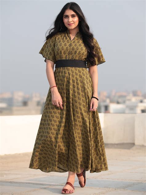 Paisely - Bagh Hand Block Printed Ruffle Sleeve Midi Dress D463F2067 ...