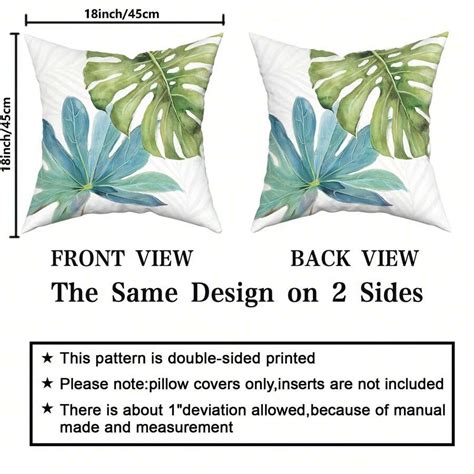 Set Of 2 Waterproof Pillow Olive Aportt Green Tropical Leaf Pillow ...