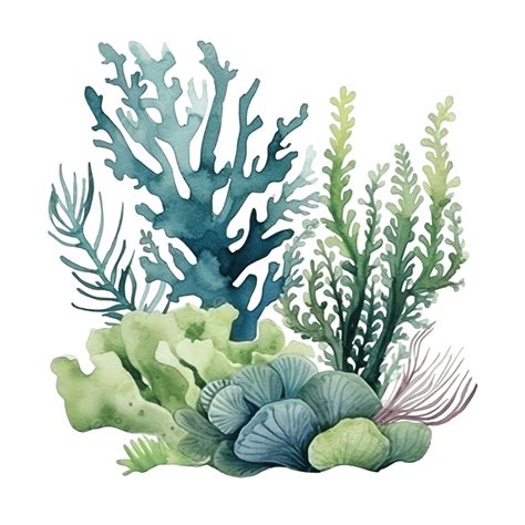 Seaweeds Underwater Ocean Plants Sea Coral Elements Watercolor ...