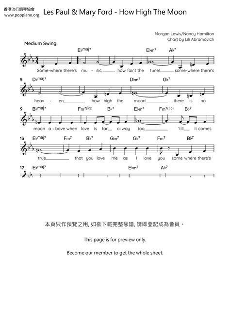 Les Paul & Mary Ford-How High The Moon Sheet Music pdf, - Free Score ...