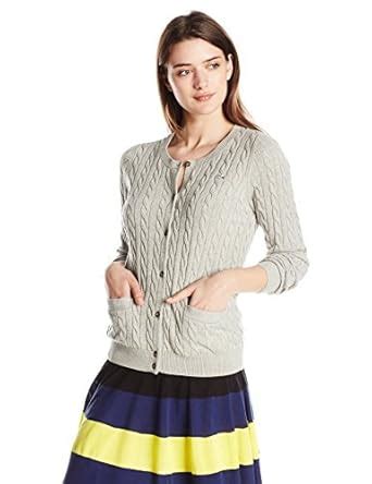 Buy Lacoste Women's Long Sleeve Cotton Cable Knit Cardigan Sweater ...