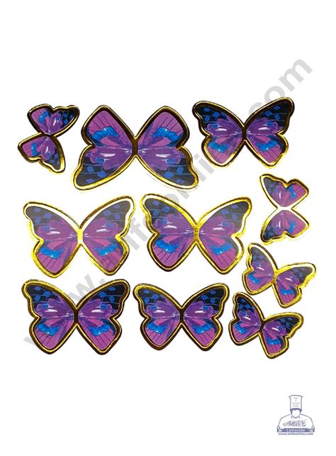 CAKE DECOR™ 10 pcs Purple Blue Butterfly Paper Topper For Cake And Cup ...