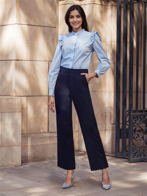 Buy Navy LivIn Wide Leg Formal Pants Online | FableStreet
