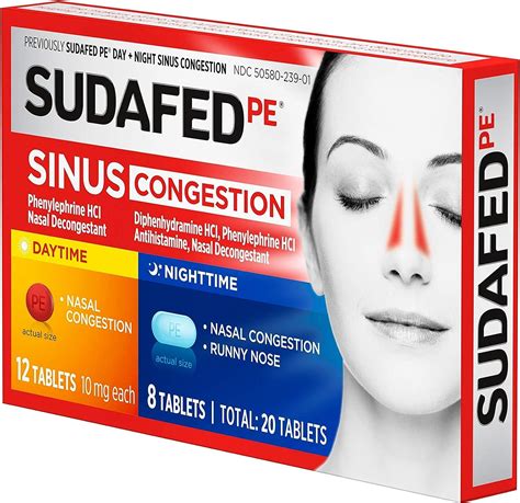 Sudafed PE Day and Night Sinus Pressure & Congestion Tablets 20 Count - Fast Relief for Sinus ...
