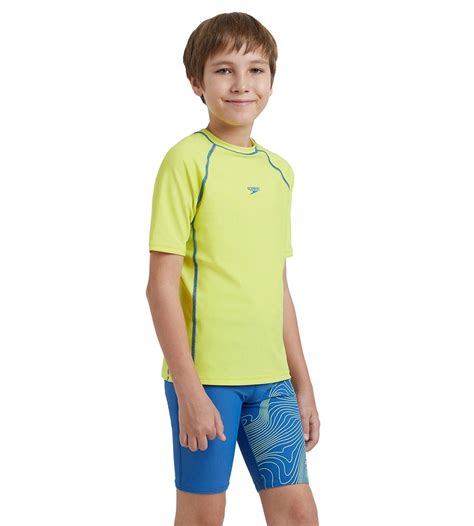 Buy Speedo Boy's Enduraflex Short Sleeve Suntop - Lemon Drizzle ...